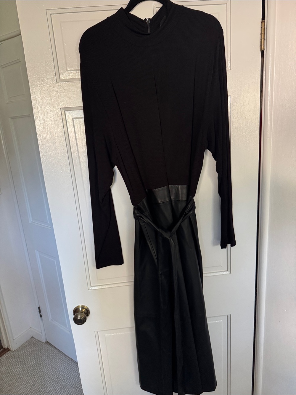 City Chic Black Long Sleeve Midi Dress with Faux Leather Waist Detail:Never Worn